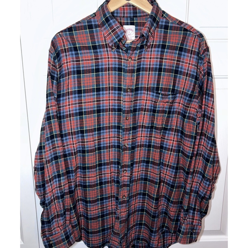 Brooks Brothers 346 Mens long sleeve button down Shirt Red Blue Plaid Med EUC
